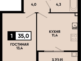 Продается 1-комнатная квартира ЖК Моя Легенда, кор 1.6, 35  м&sup2;, 8319500 рублей