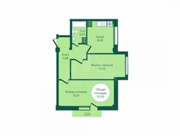 Продается 2-комнатная квартира Кленовая роща ул, 51.05  м&sup2;, 6350000 рублей
