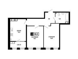 Продается 2-комнатная квартира ЖК Резиденция СОФИ, литер 1 корпус 2, 58.5  м&sup2;, 6946875 рублей