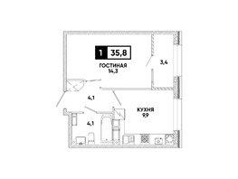 Продается 1-комнатная квартира ЖК Кварталы 17/77, литер 9.5, 35.8  м&sup2;, 4997680 рублей