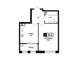 Продается 1-комнатная квартира ЖК Резиденция СОФИ, литер 1 корпус 2, 36  м&sup2;, 4707000 рублей