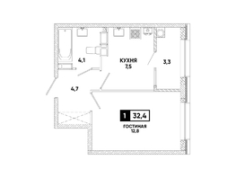 Продается 1-комнатная квартира ЖК Кварталы 17/77, литер 9.4, 32.4  м&sup2;, 4620240 рублей