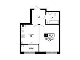 Продается 1-комнатная квартира ЖК Резиденция СОФИ, литер 1 корпус 2, 35.6  м&sup2;, 4781080 рублей