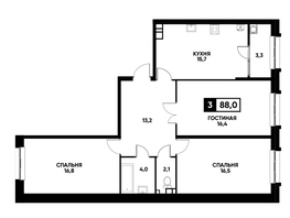 Продается 3-комнатная квартира ЖК Кварталы 17/77, литер 7.3, 88  м², 8426000 рублей