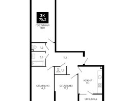 Продается 3-комнатная квартира ЖК Первый, 101.1, 75.2  м², 6016000 рублей