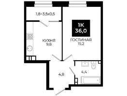 Продается 1-комнатная квартира ЖК Первый, 101.1, 36  м², 3456000 рублей