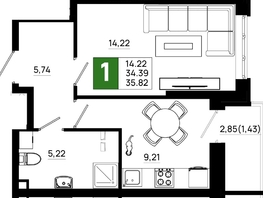 Продается 1-комнатная квартира ЖК Октябрь Парк, 5.1, 35.82  м&sup2;, 5050620 рублей