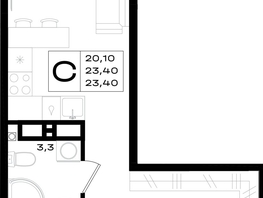Продается Студия ЖК Придонье, литер 3.1, 23.4  м&sup2;, 3112200 рублей