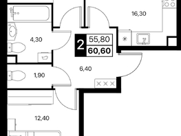 Продается 2-комнатная квартира ЖК Эстет, литер 49.2, 60.6  м&sup2;, 8657316 рублей