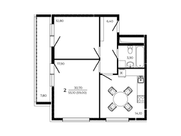 Продается 2-комнатная квартира ЖК ПРИТЯЖЕНИЕ, литер 3, 59  м&sup2;, 7080000 рублей