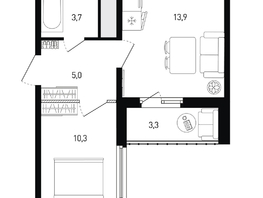Продается 1-комнатная квартира ЖК 5 элемент Аске, лит 5-11 стр.1, сек.1,2,3,4, 34.6  м&sup2;, 5940820 рублей
