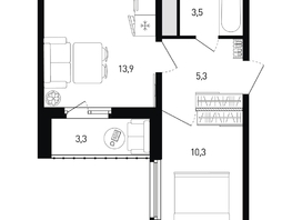 Продается 1-комнатная квартира ЖК 5 элемент Аске, лит 5-12 стр.1, сек.1,2, 35  м&sup2;, 4869480 рублей