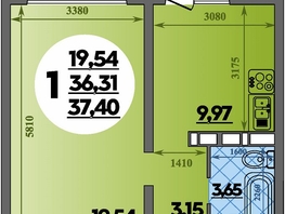 Продается 1-комнатная квартира ЖК Платовский, литер 13, 37.4  м&sup2;, 4921840 рублей