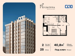 Продается 2-комнатная квартира ЖК Культура, дом 2, 40.82  м&sup2;, 7700000 рублей