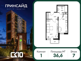 Продается 1-комнатная квартира ЖК Гринсайд, 6.1-6.4, 36.59  м&sup2;, 7160000 рублей