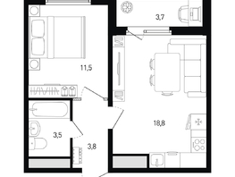 Продается 1-комнатная квартира ЖК 5 элемент Аске, лит 5-12 стр.1, сек.1,2, 39.3  м&sup2;, 5082669 рублей