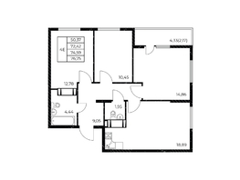 Продается 3-комнатная квартира ЖК Звезда Столицы 2, 76.75  м&sup2;, 10284500 рублей