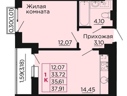 Продается 1-комнатная квартира ЖК Вишневый сад, дом 2.1, 36  м&sup2;, 5220000 рублей
