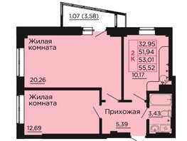 Продается 2-комнатная квартира ЖК Вишневый сад, дом 2.2, 53.2  м&sup2;, 7554400 рублей