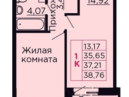 Продается 1-комнатная квартира ЖК Вишневый сад, дом 4.1, 37.21  м&sup2;, 5097770 рублей