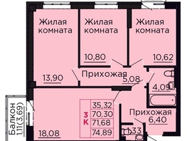 Продается 3-комнатная квартира ЖК Вишневый сад, дом 4.2, 71.68  м&sup2;, 10035200 рублей