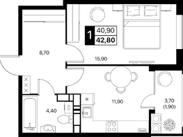 Продается 1-комнатная квартира ЖК Эстет, литер 49.1, 42.8  м&sup2;, 7256740 рублей