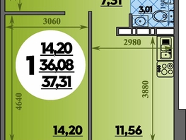 Продается 1-комнатная квартира ЖК Суворовский, литера 7, 37.31  м&sup2;, 4798066 рублей