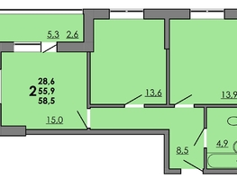 Продается 2-комнатная квартира ЖК Грей, кв-л 11-2, 58.8  м&sup2;, 7879200 рублей
