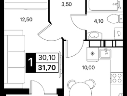 Продается 1-комнатная квартира ЖК Эстет, литер 48.2, 31.7  м&sup2;, 5143642 рублей