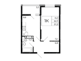 Продается 1-комнатная квартира ЖК Флора, литера 2.1, 37.35  м&sup2;, 4482000 рублей