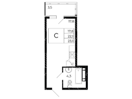 Продается Студия ЖК Флора, литера 2.1, 22.95  м&sup2;, 2983500 рублей