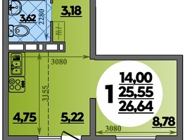 Продается Студия ЖК Платовский, литер 14, 26.64  м&sup2;, 3564432 рублей