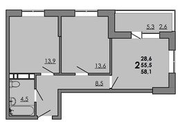 Продается 2-комнатная квартира ЖК Грей, кв-л 11-3, 58.1  м&sup2;, 7785400 рублей