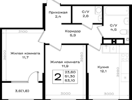 Продается 1-комнатная квартира ЖК Придонье, литер 3.1, 37.8  м&sup2;, 4914000 рублей