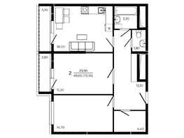 Продается 2-комнатная квартира ЖК ПРИТЯЖЕНИЕ, литер 3, 72.55  м&sup2;, 8415800 рублей