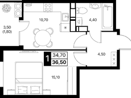 Продается 1-комнатная квартира ЖК Эстет, литер 48.1, 36.5  м&sup2;, 6353190 рублей
