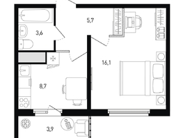 Продается 1-комнатная квартира Ткачева ул, 35  м&sup2;, 5865510 рублей
