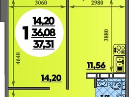 Продается 1-комнатная квартира ЖК Суворовский, литера 7, 37.31  м&sup2;, 4693598 рублей