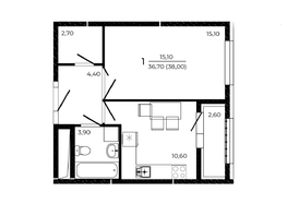 Продается 1-комнатная квартира ЖК ПРИТЯЖЕНИЕ, литер 3, 38  м&sup2;, 4800000 рублей