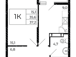 Продается 1-комнатная квартира ЖК Флора, литера 3.1, 37.6  м&sup2;, 4549600 рублей