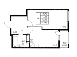 Продается 1-комнатная квартира ЖК Звезда Столицы 2, 45.15  м&sup2;, 7366223 рублей