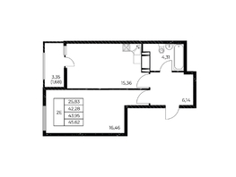 Продается 1-комнатная квартира ЖК Звезда Столицы 2, 45.62  м&sup2;, 6888620 рублей