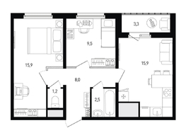 Продается 2-комнатная квартира ЖК 5 элемент Аске, лит 5-11 стр.1, сек.1,2,3,4, 54.7  м&sup2;, 8839520 рублей