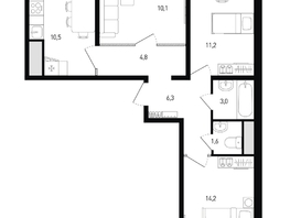 Продается 3-комнатная квартира ЖК 5 элемент Аске, лит 5-11 стр.2, сек.5,6, 63.2  м&sup2;, 8152800 рублей