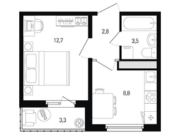 Продается 1-комнатная квартира ЖК 5 элемент Аске, лит 5-11 стр.2, сек.5,6, 29.5  м&sup2;, 4315850 рублей