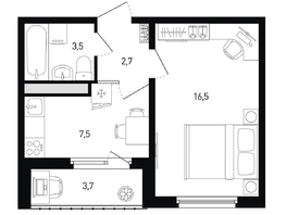 Продается 1-комнатная квартира ЖК 5 элемент Аске, лит 5-11 стр.2, сек.5,6, 32.1  м&sup2;, 4622400 рублей