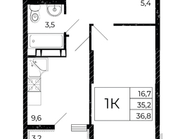 Продается 1-комнатная квартира ЖК Флора, литера 2.1, 36.8  м², 4467520 рублей