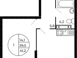 Продается 1-комнатная квартира ЖК Флора, литера 1.3, 41.2  м², 5603200 рублей