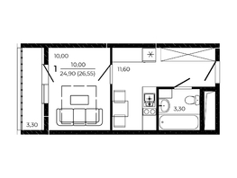 Продается Студия ЖК ПРИТЯЖЕНИЕ, литер 3, 26.55  м², 3849750 рублей