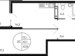 Продается 1-комнатная квартира ЖК Флора, литера 1.3, 41.9  м², 5560130 рублей